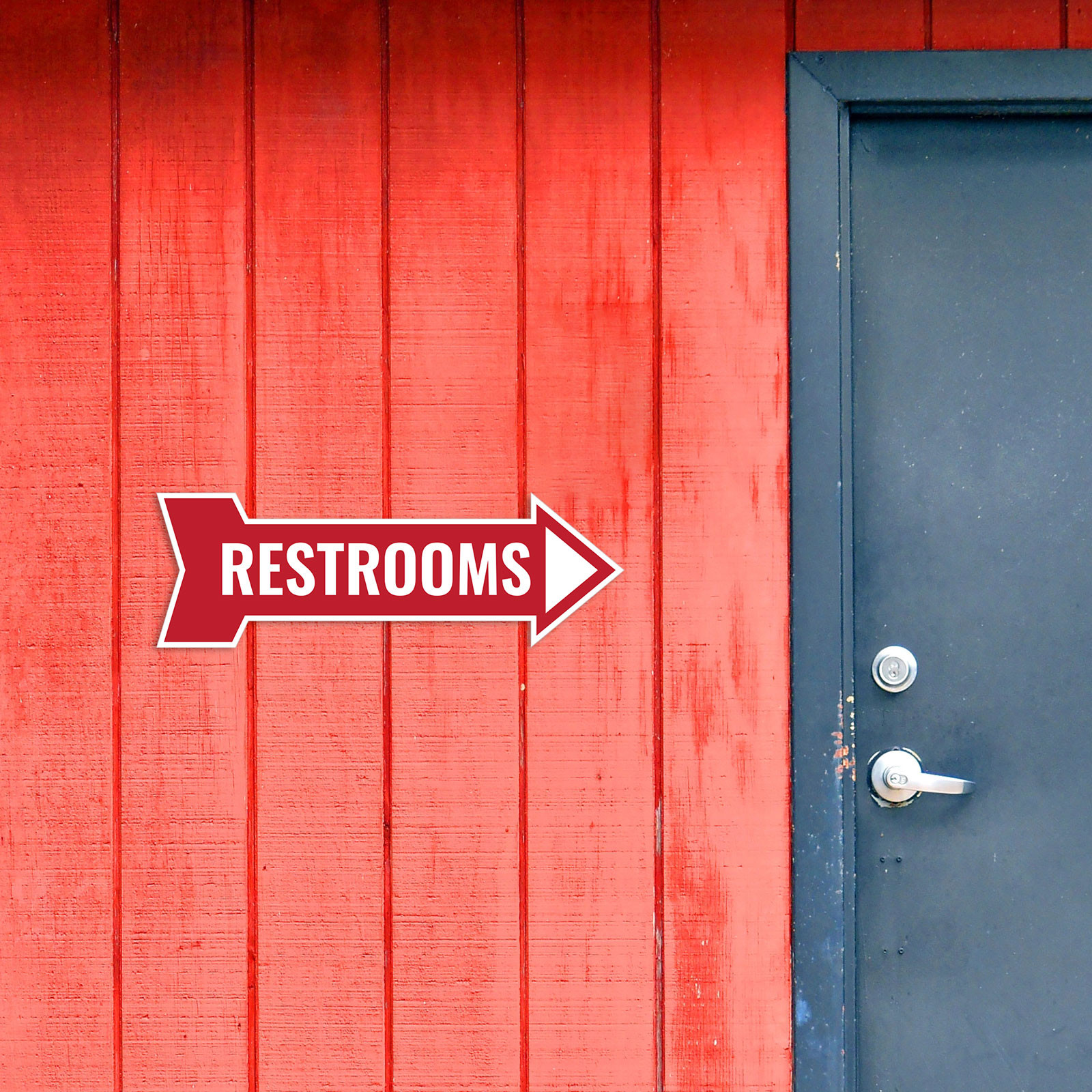 Arrow Shape Restrooms 12×4″ Wall or Door Sign | Bathroom Signage