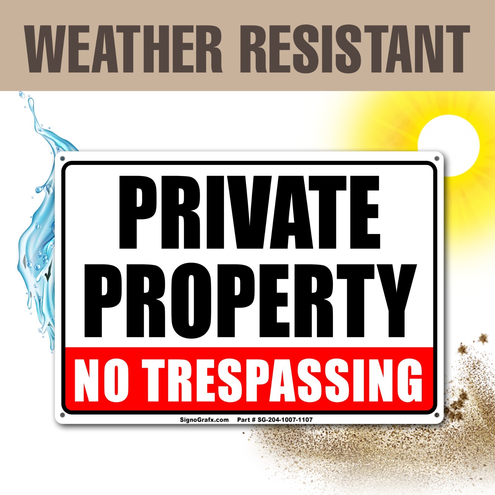 SIGNOGRAFX Private Property No Trespassing Sign,10×7 Inches Indoor Outdoor Use
