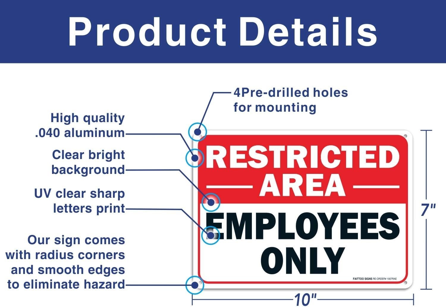 2 pack Restricted Area Employees Only Sign, 10 x 7 Inches .40 Rust Free Alumi…