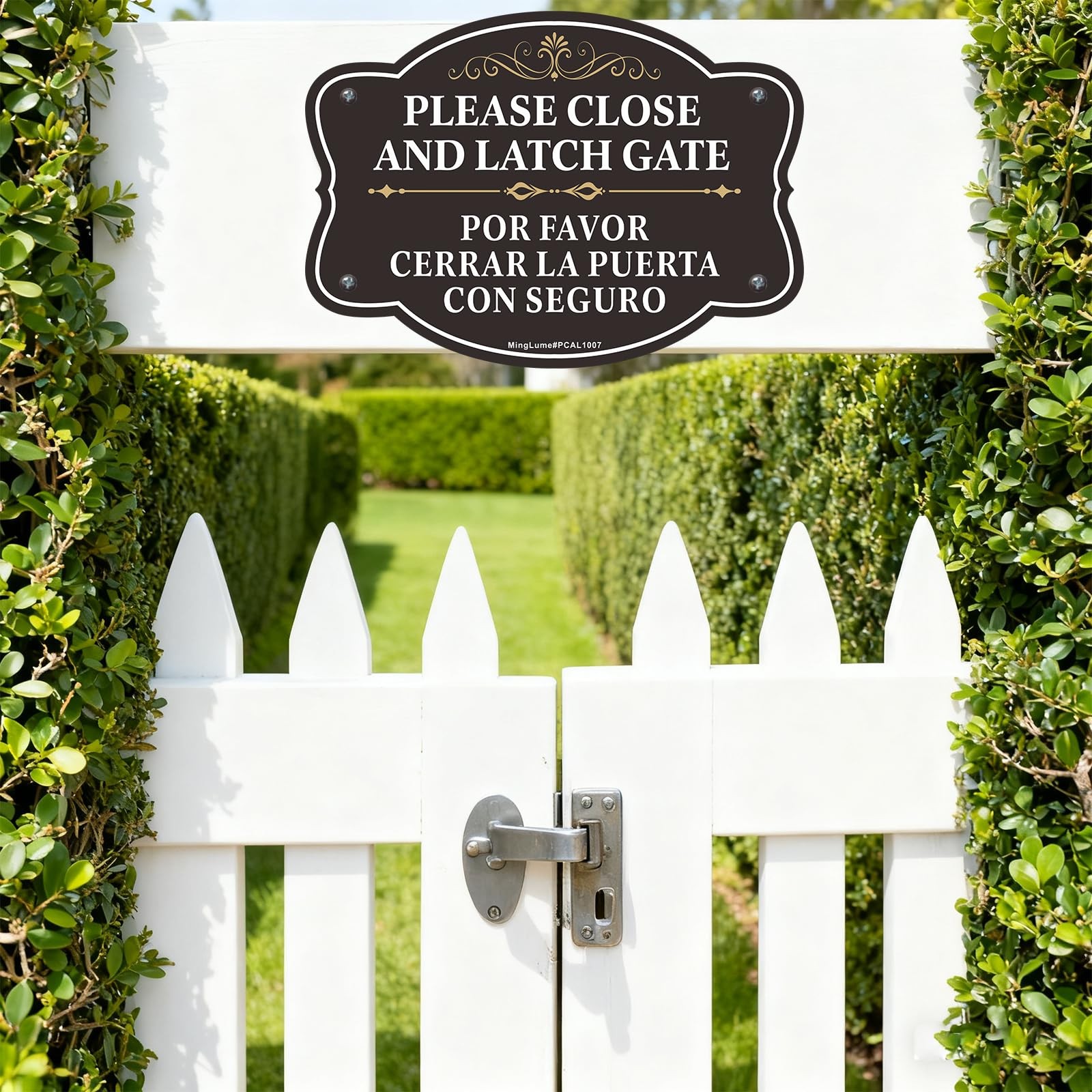 Please Close Latch Gate Bilingual Signs 10×7 Inch English Spanish 2 Pack