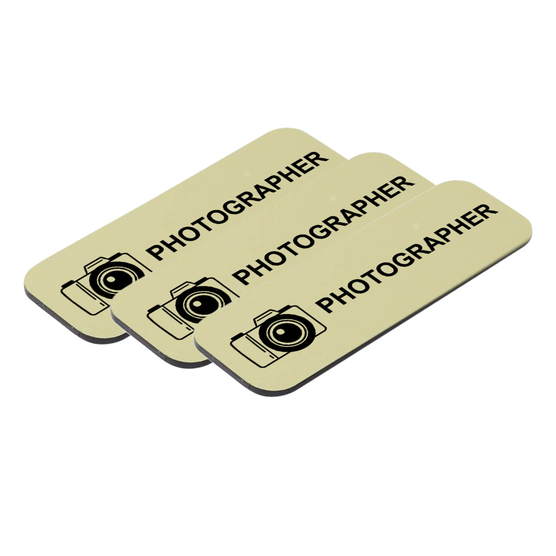 Photographer 1″ x 3″ Name Tag/Badge, (3 Pack)