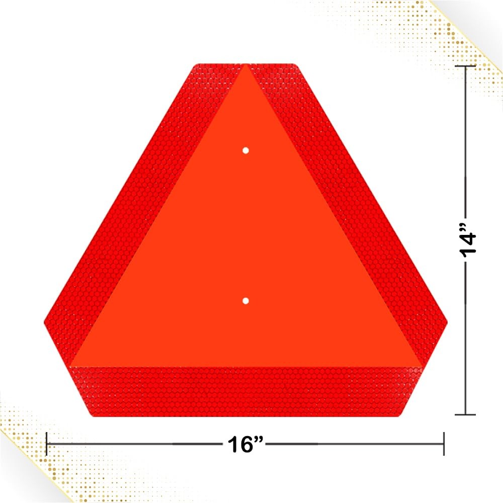 Slow Moving Vehicle Sign 14×16 Aluminum Reflective Triangle Golf Cart UTV Safety