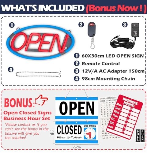 LED Open Sign for Business Window with Remote Control Blue-Red 24×12 in