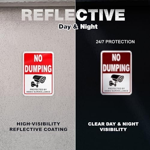 2 PC No Dumping Signs, Reflective 7 x 10 Aluminum No Littering Signs with Video