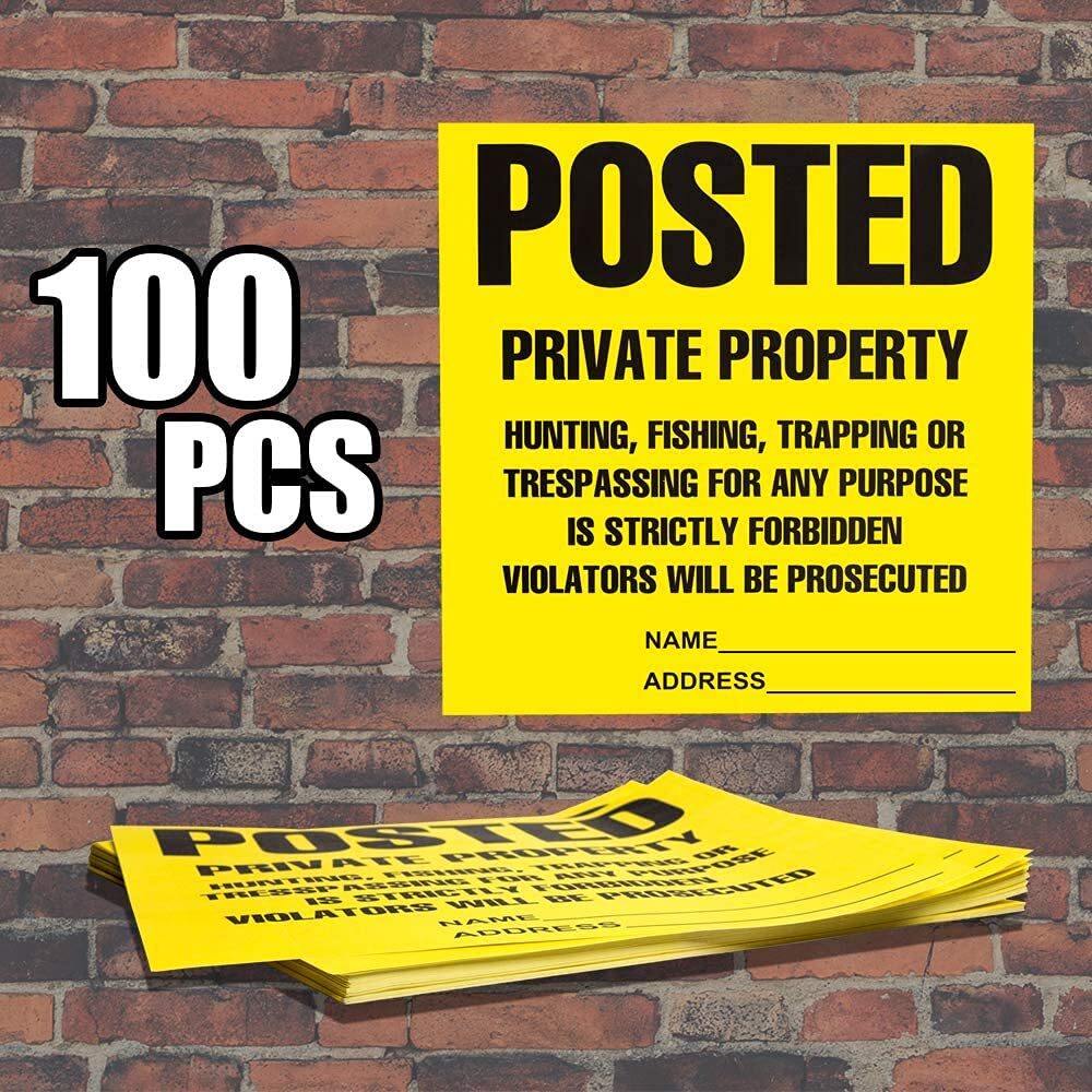 100-Pack No Trespassing/No Hunting Signs 11x11in Yellow Weather-Resistant