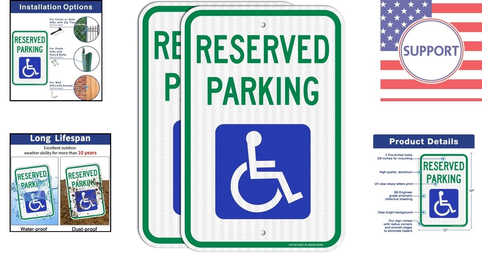 High Visibility 2 Pack Reserved Handicap Parking Signs – 18×12 for Easy Mounting