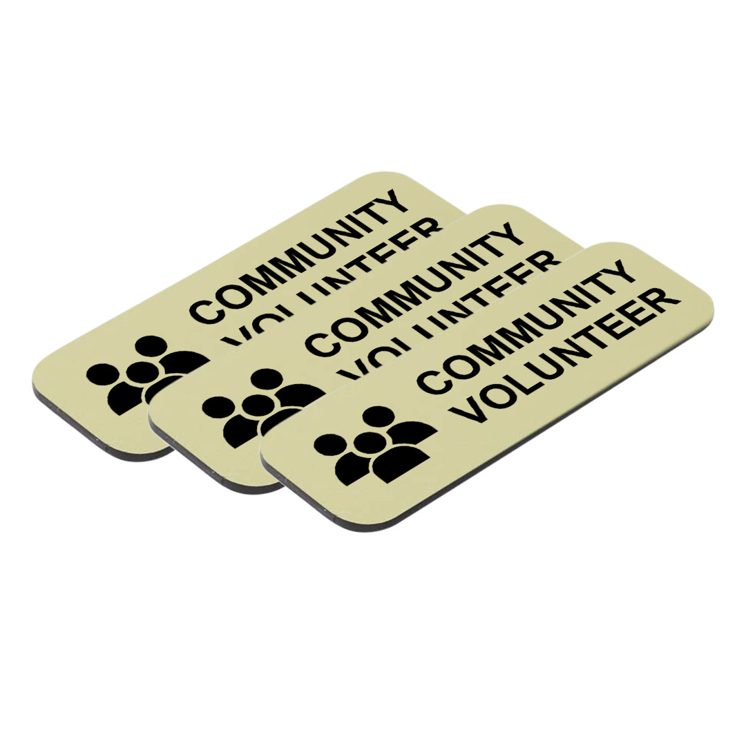 Community Volunteer 1 x 3″ Name Tag/Badge, (3 Pack)