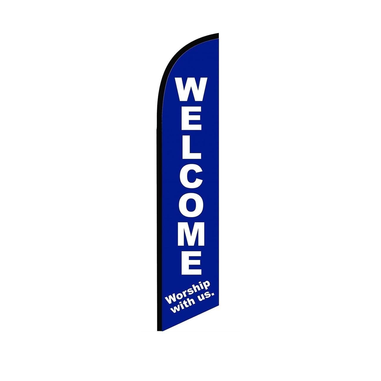 Welcome Worship with Us Swooper Flutter Feather Flag | 3ft W x 11.5ft Tall