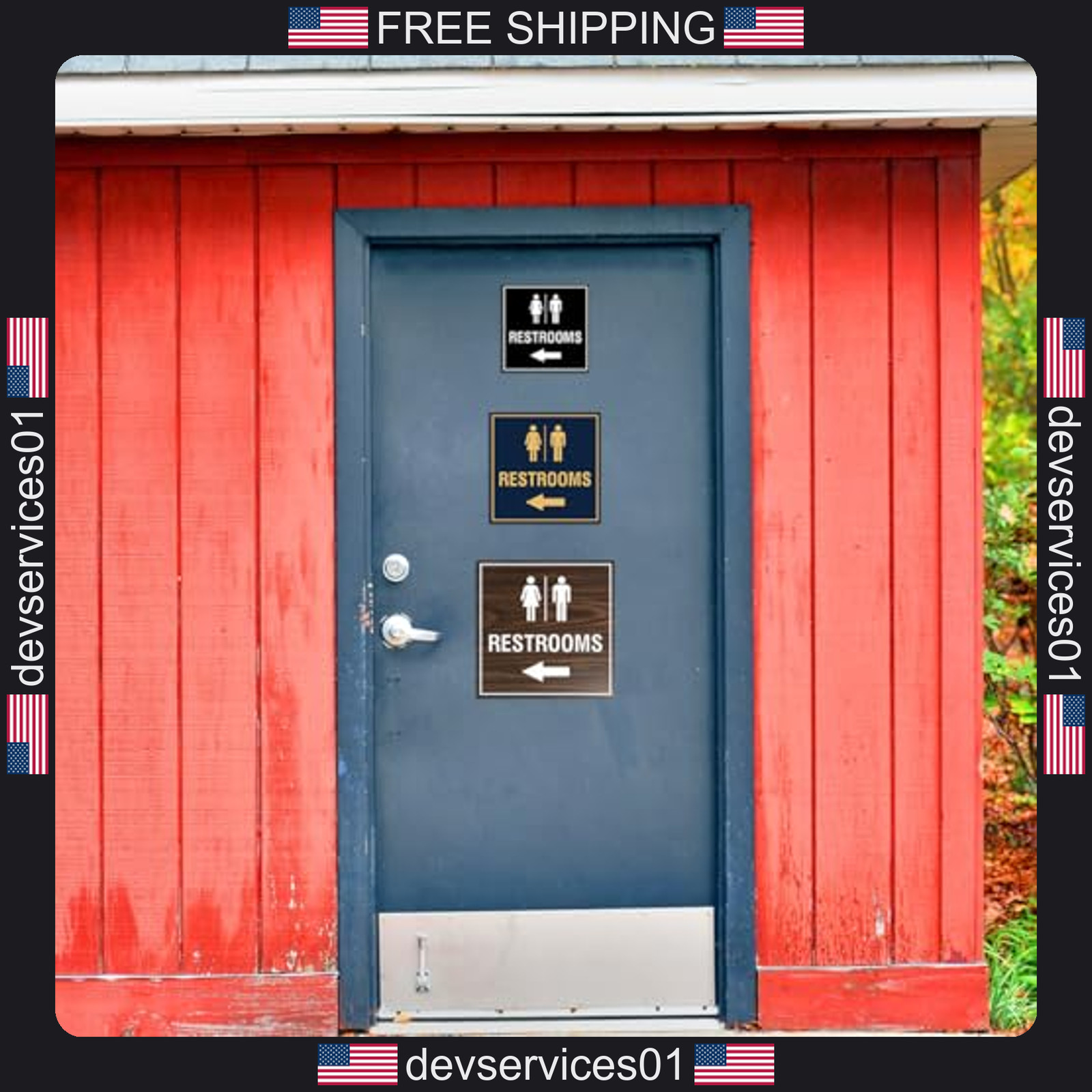 1 Pack Restroom Sign with Adhesive Tape Brushed Silver Plastic