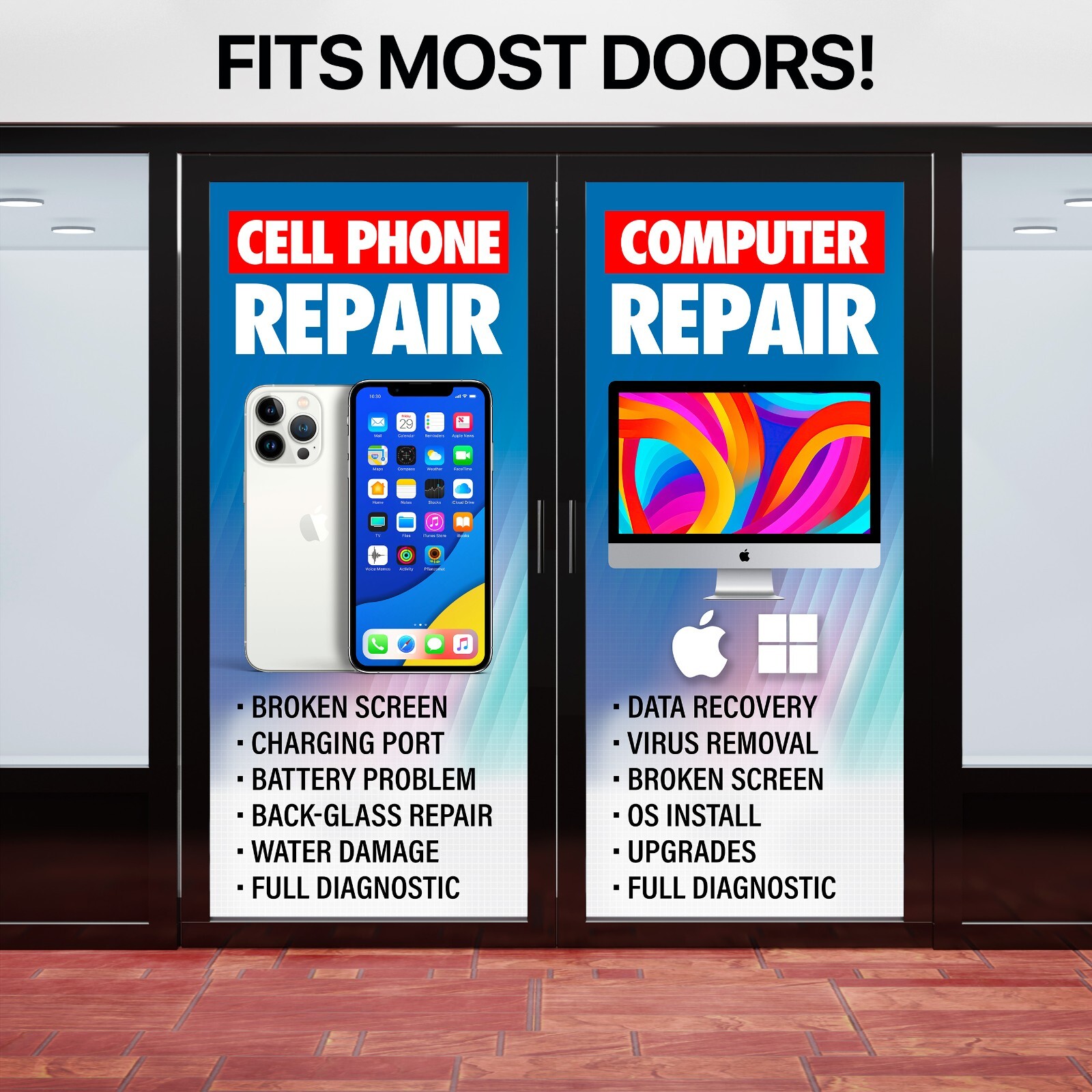 Cell Phone Computer Repair Retail Door Window Wraps iPhone sign poster banner