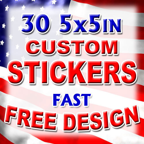 30 5×5 Custom Printed Full Color Outdoor Vinyl Car Bumper Sticker Decal Die Cut