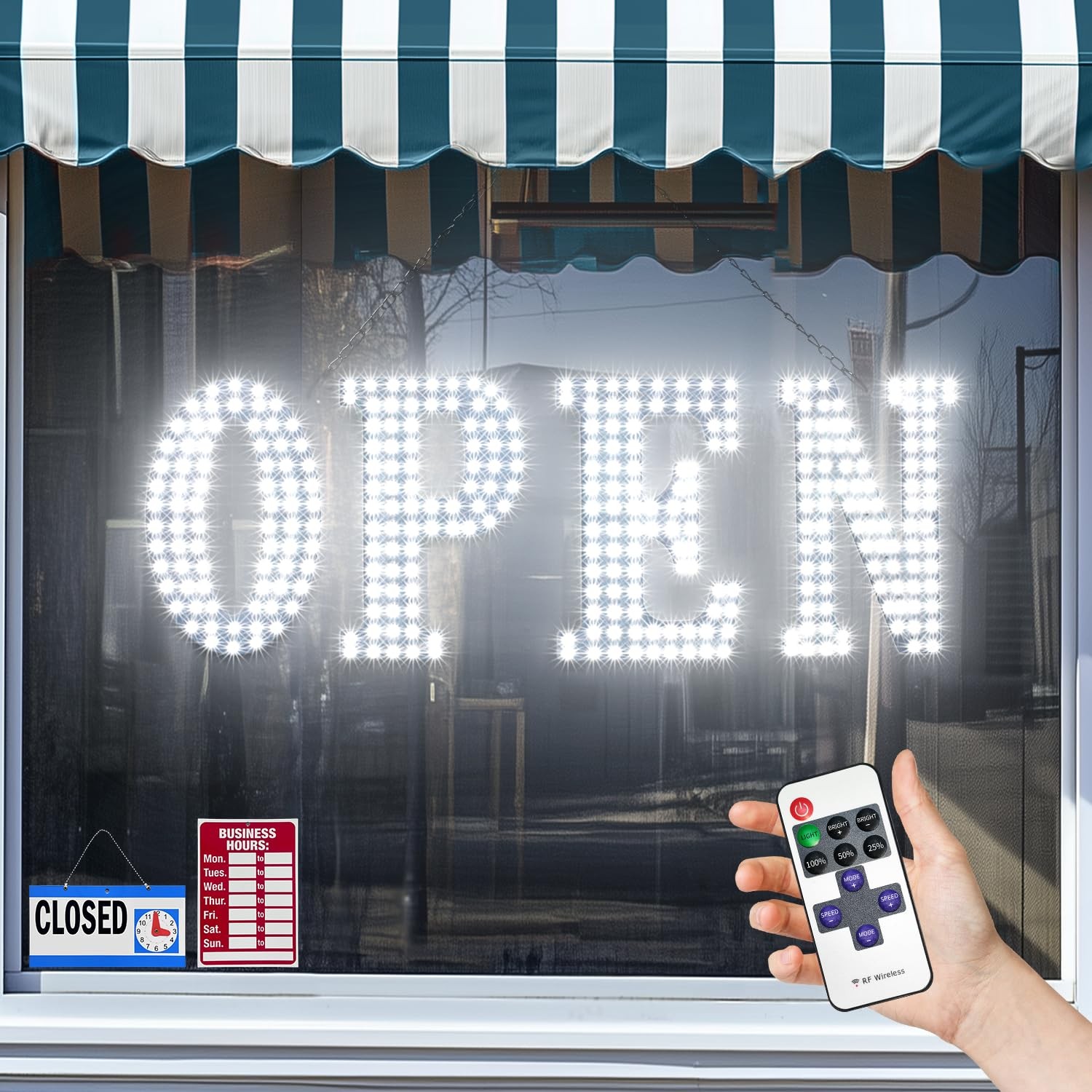 30” x 10″ LED Open Sign for Business with Remote Control, Ultra Bright White…