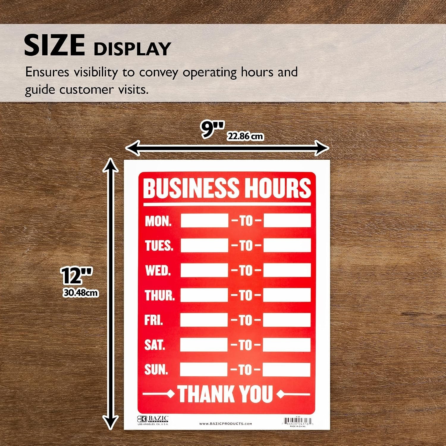Weather-Resistant Business Hours Sign, 9×12 in – Perfect for Stores & Offices