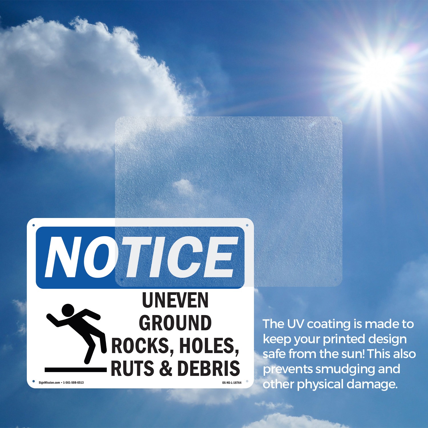 Uneven Ground Rocks Holes OSHA Notice Sign Metal Plastic Or Decal – 5 or 10 Pack
