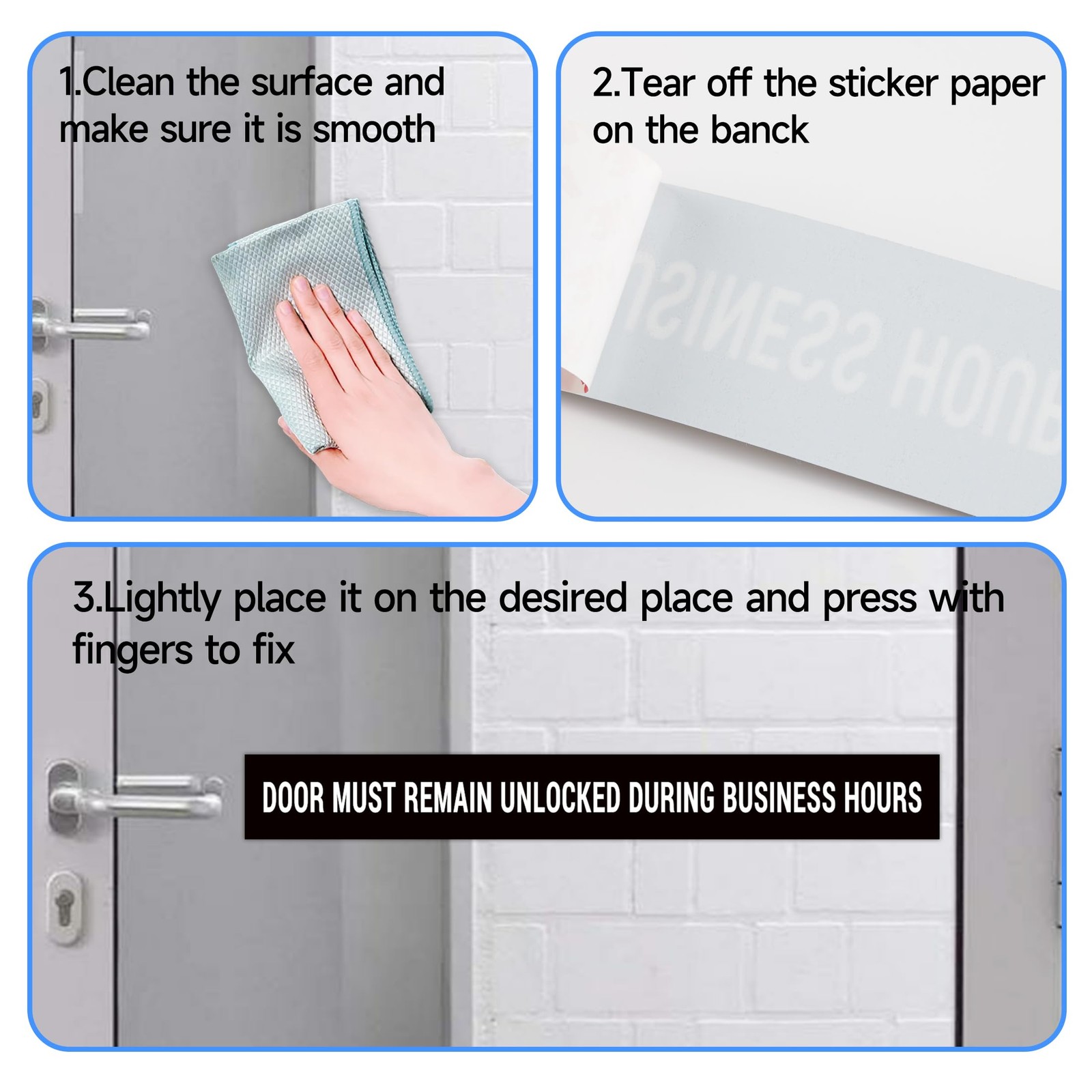 2PCS Door Must Remain Unlocked during Business Hours Sticker Sign，Self-Adhesive
