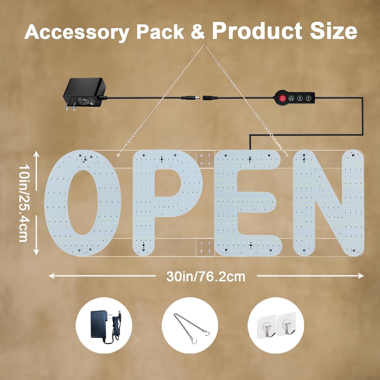 Large Ultra Bright Dimmable LED Open Sign for Commercial Business 30×10 Inches