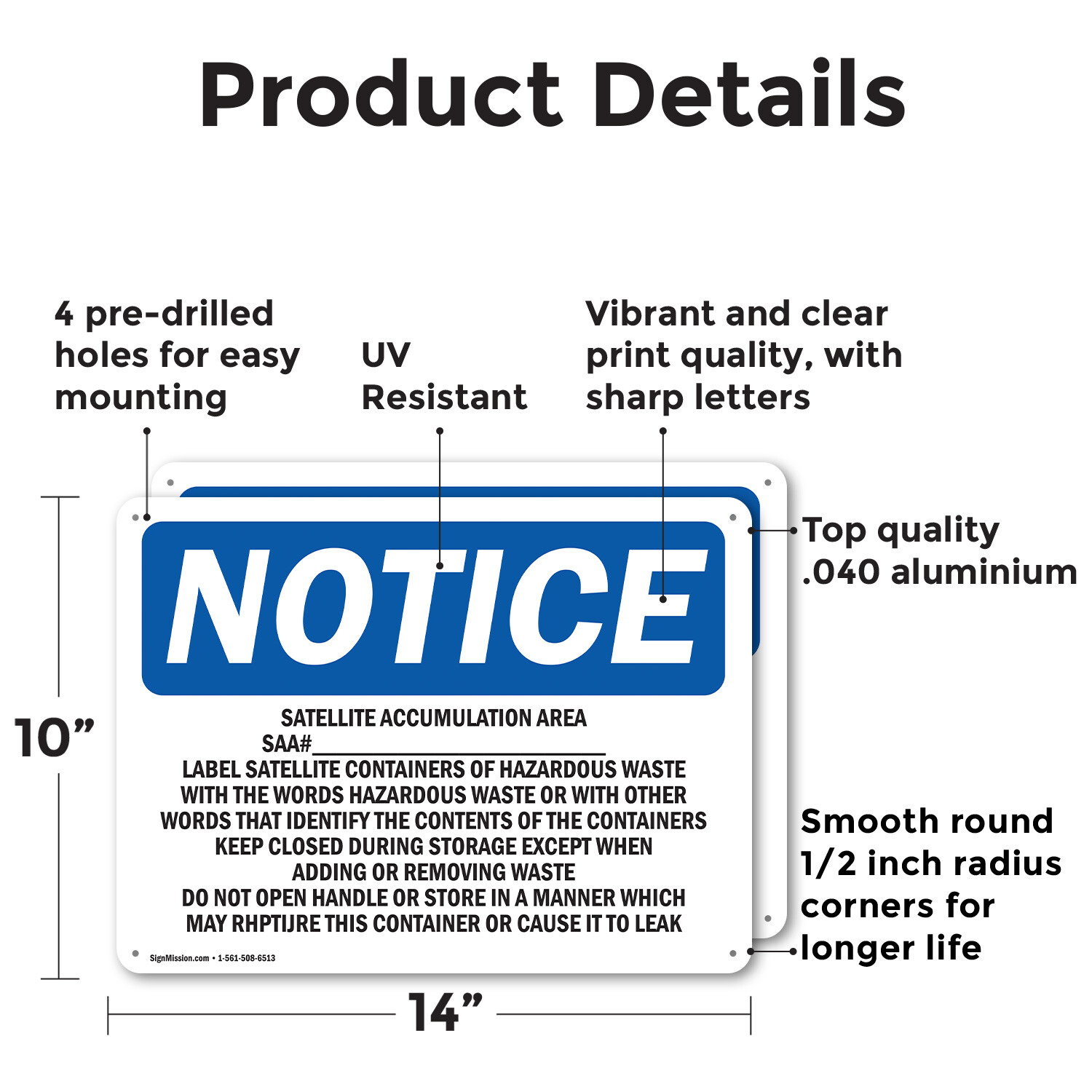 (2 Pack) Satellite Accumulation Area SAA# ____ Label OSHA Notice Sign Decal