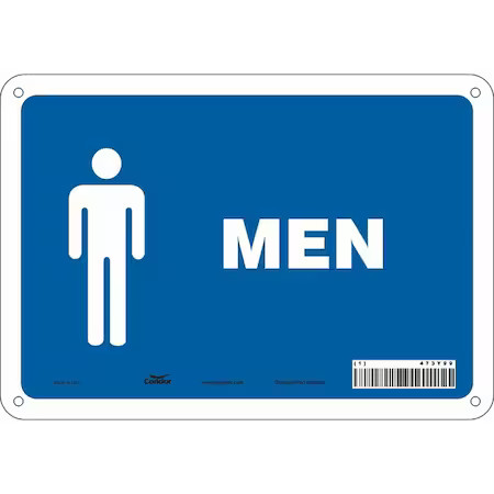 Restroom Sign, Men, 10 In W X 7 In H, Vertical Rectangle, Fiberglass, 473Y99,