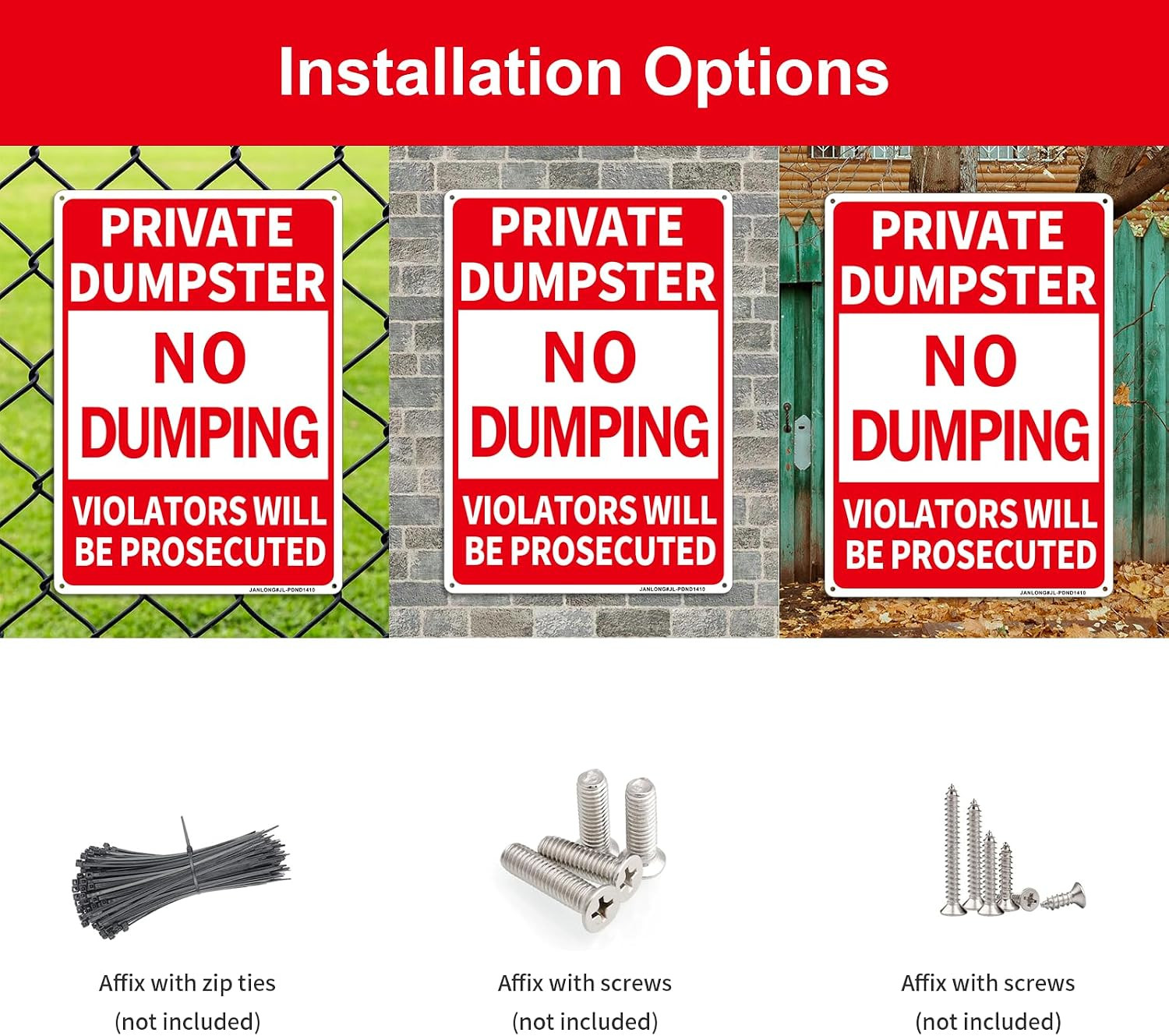 2 Pack Private Dumpster- No Dumping Sign, 14″X 10″ Aluminum No