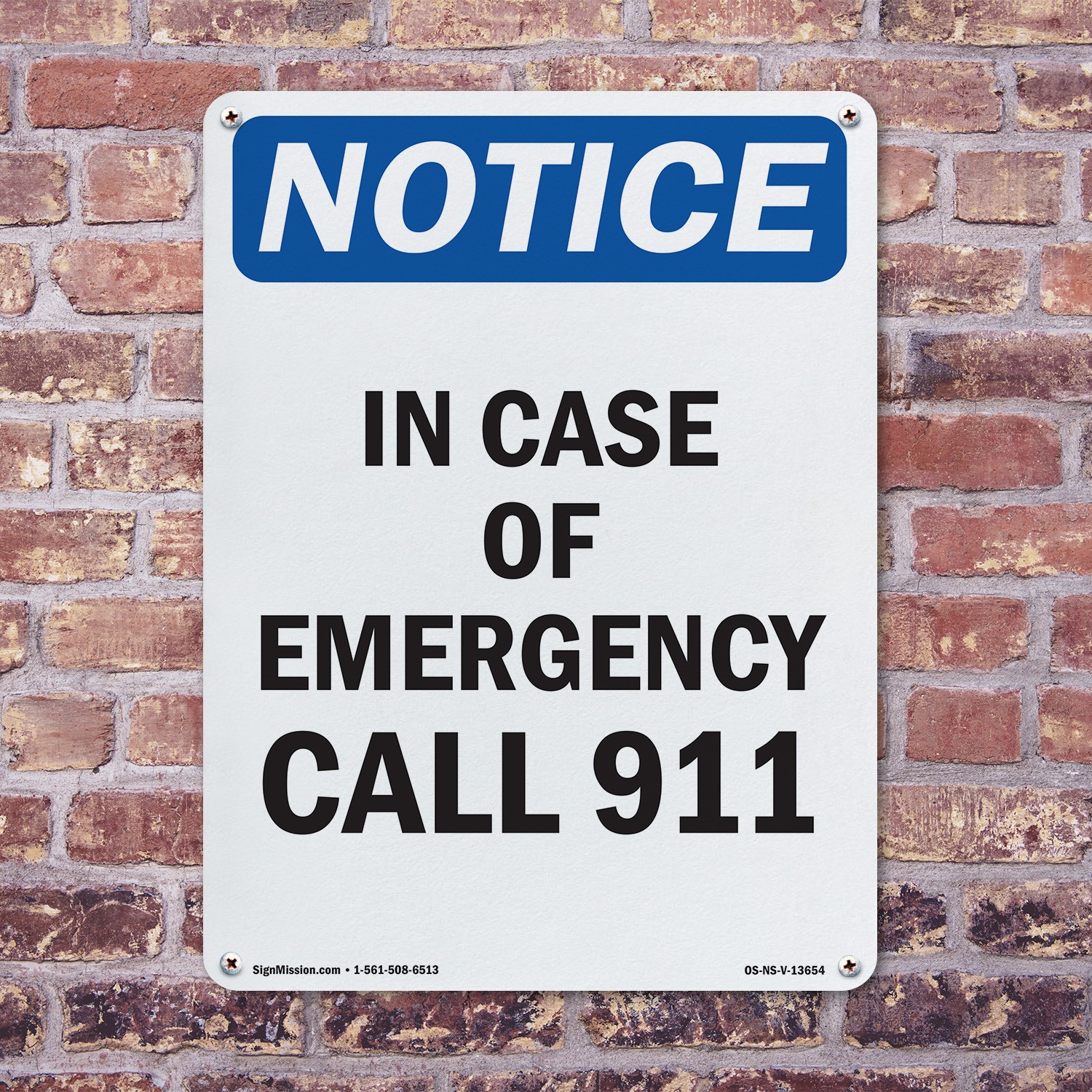 In Case Of Emergency Call 911 OSHA Notice Sign Metal Plastic, Decal 5 or 10 Pack