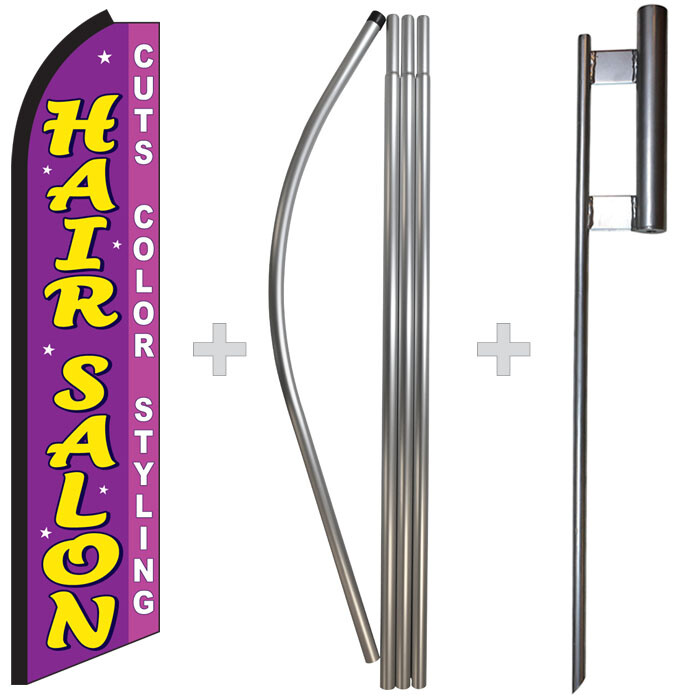 Hair Salon 15′ Tall Swooper Flag & Pole Kit Feather Super Bow Banner