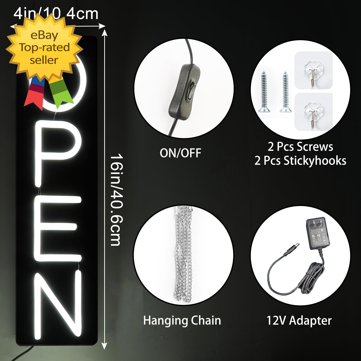 LED Open Sign 16 Inch Ultra Bright Neon Light 12V Business Store Window Display