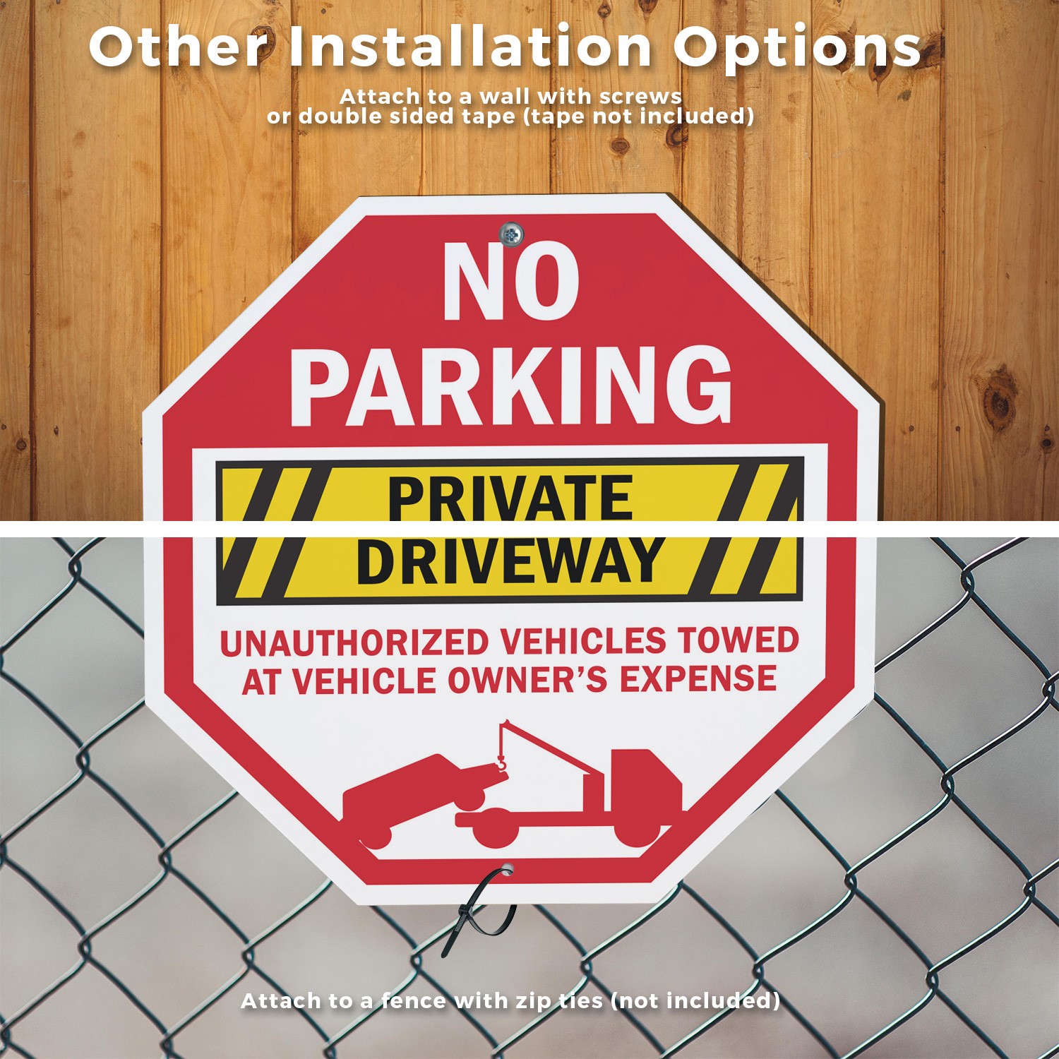 No Parking Private Driveway Unaut Octagon Sign With Stake Weather Resistant