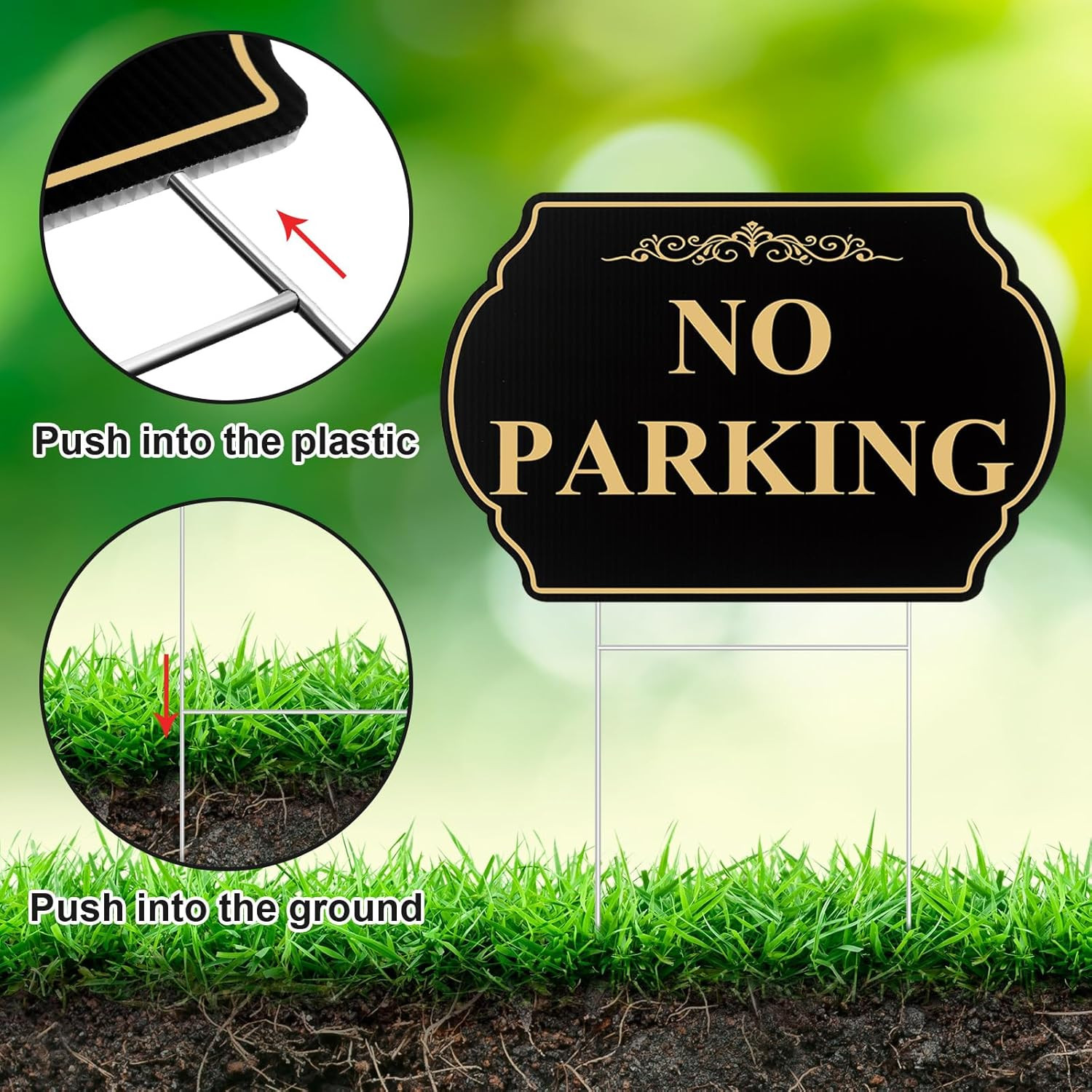 4 Pcs No Parking Signs with Stakes, 12″ X 8″ Heavy-Duty Private Property No Park