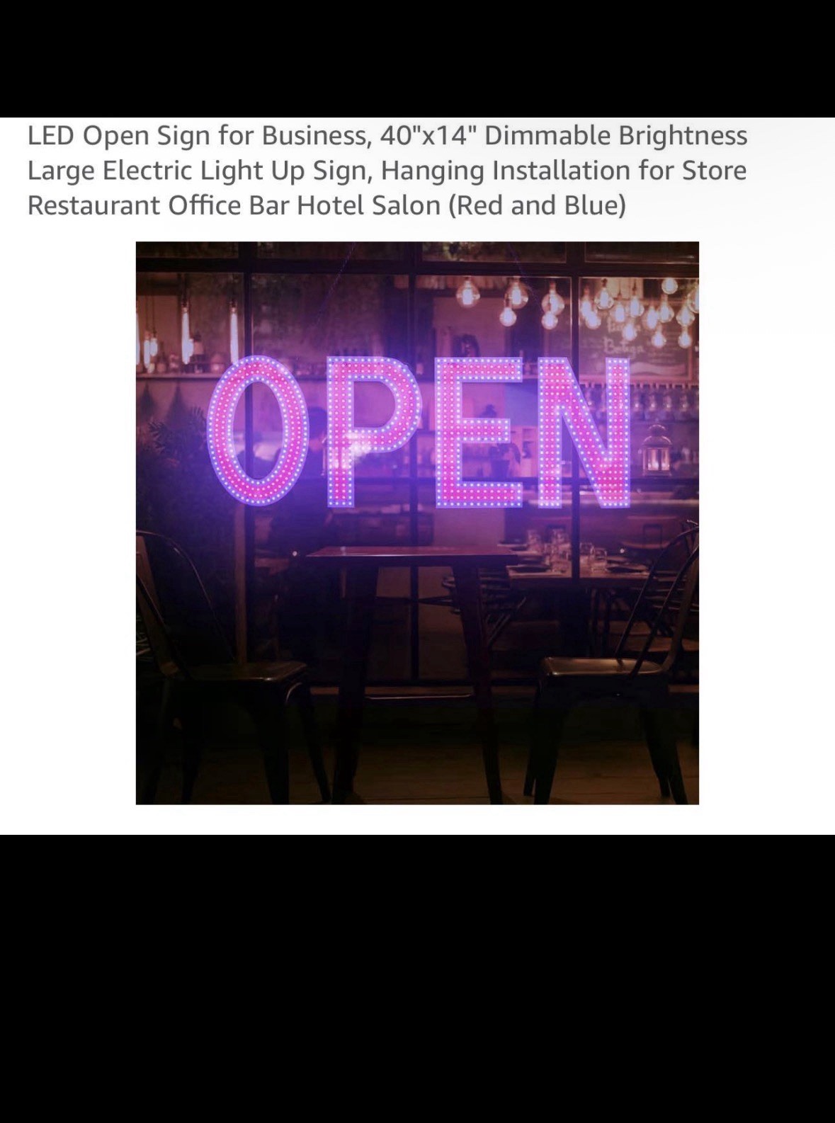 LED Open Sign for Business, 40″X14″ Dimmable Brightness Large Electric Light up