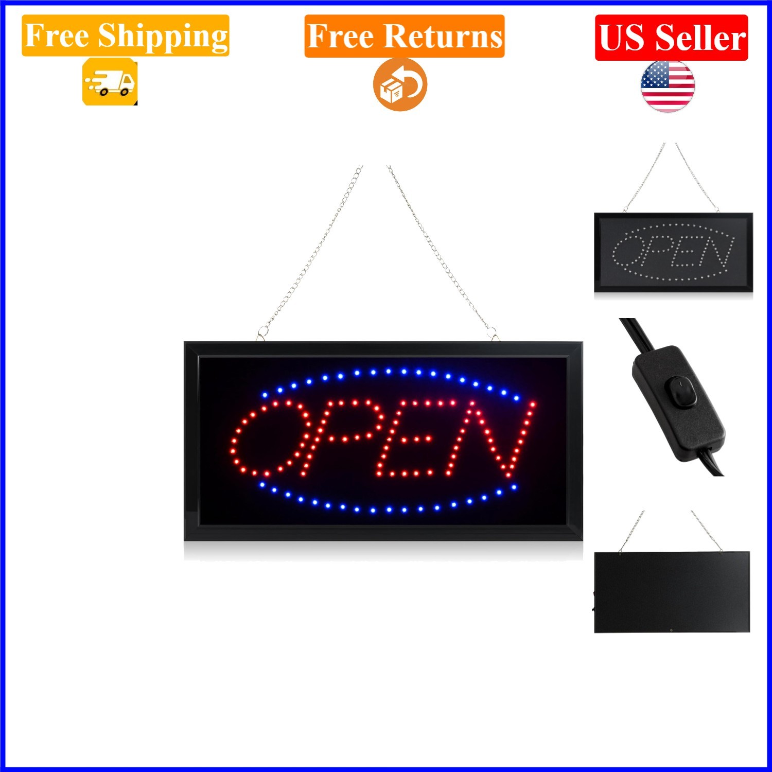 Animated LED Open Sign 19x10in, Metal, Indoor Wall Decor, Bright