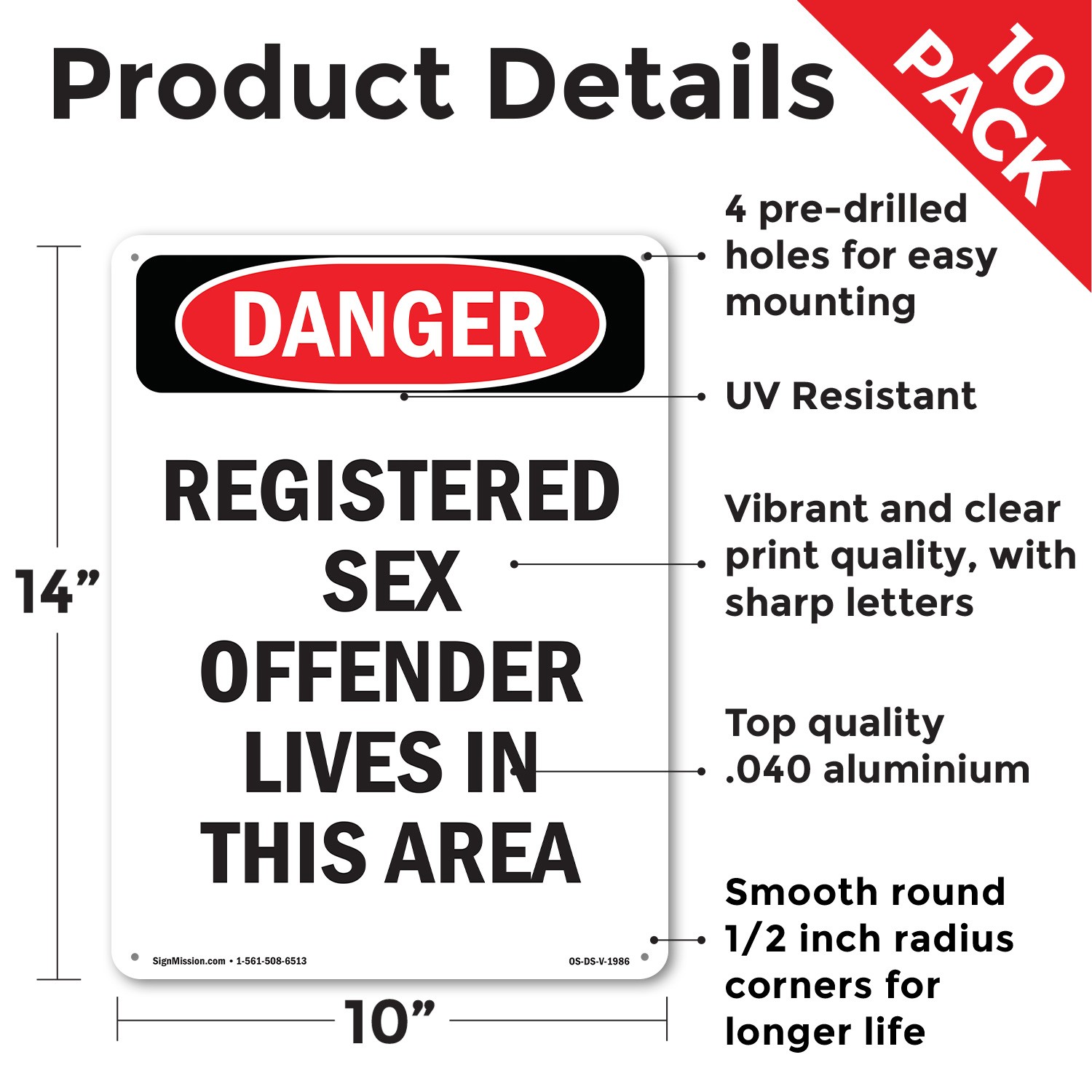 Portrait Registered Sex Offender OSHA Danger Sign Metal, Decal – 5 or 10 Pack