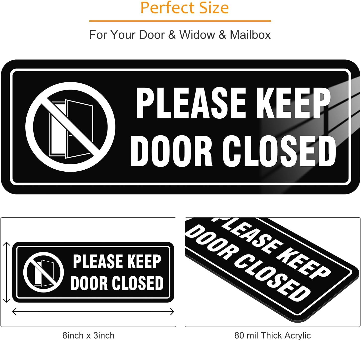 4 Pack- Please Keep Door Closed Signs Self-Adhesive, 8X3Inch Acrylic Keep Door C
