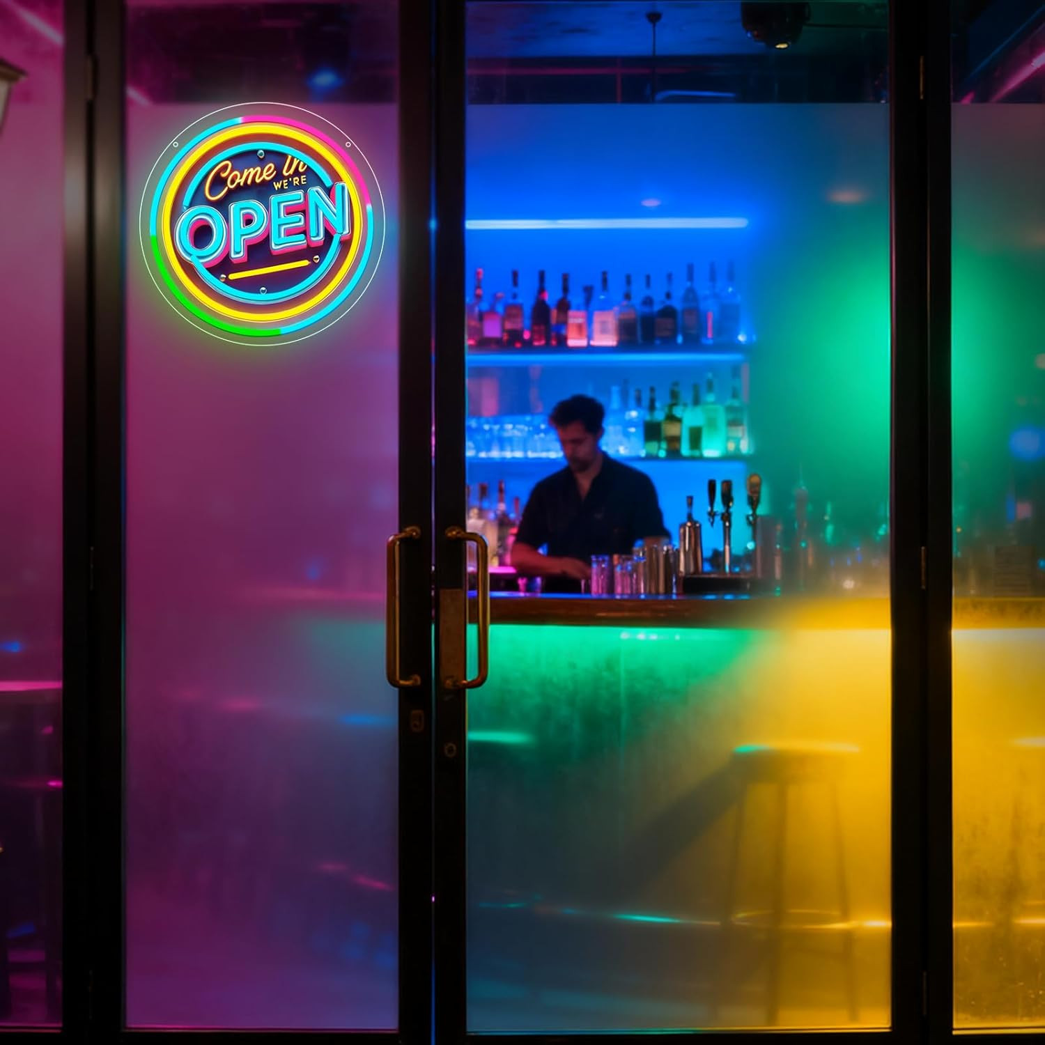 Neon Open Sign for Business, 13 * 13” Colorful Adjustable Brightness Come in We