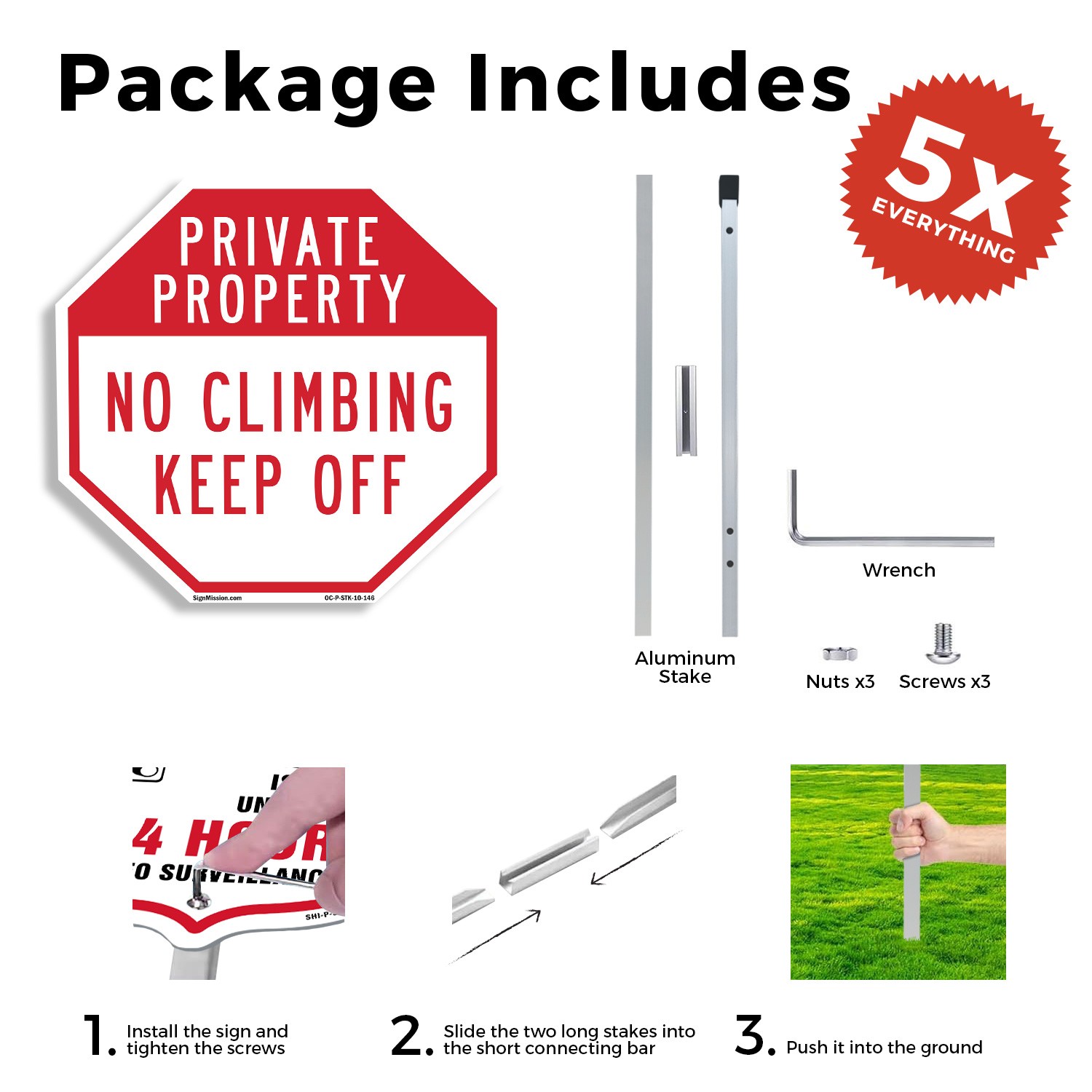 Private Property No Climbing Keep Octagon Sign With Stake Weather Resistant