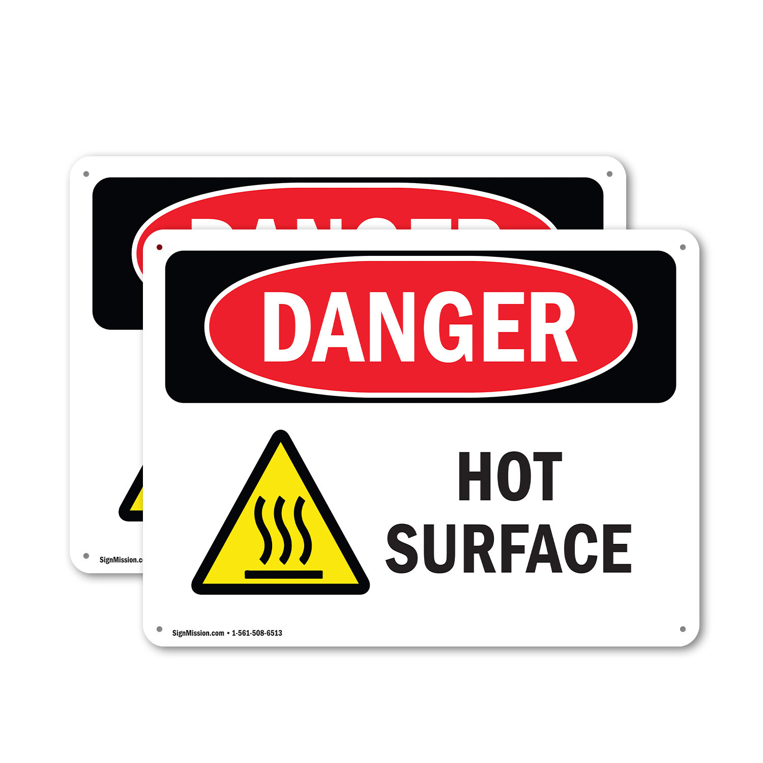 (2 Pack) Hot Surface OSHA Danger Sign Decal Metal Plastic