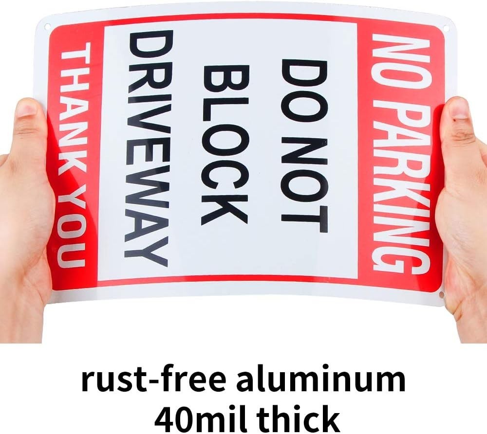 Weatherproof 3 Pack No Parking Do Not Block Driveway Signs – 10″ x 7″ Aluminum