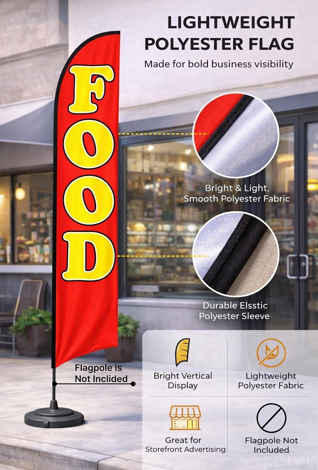 Celebrate with 12×2.5 ft Food Feather Flags – Ideal for Shops & Food Festivals