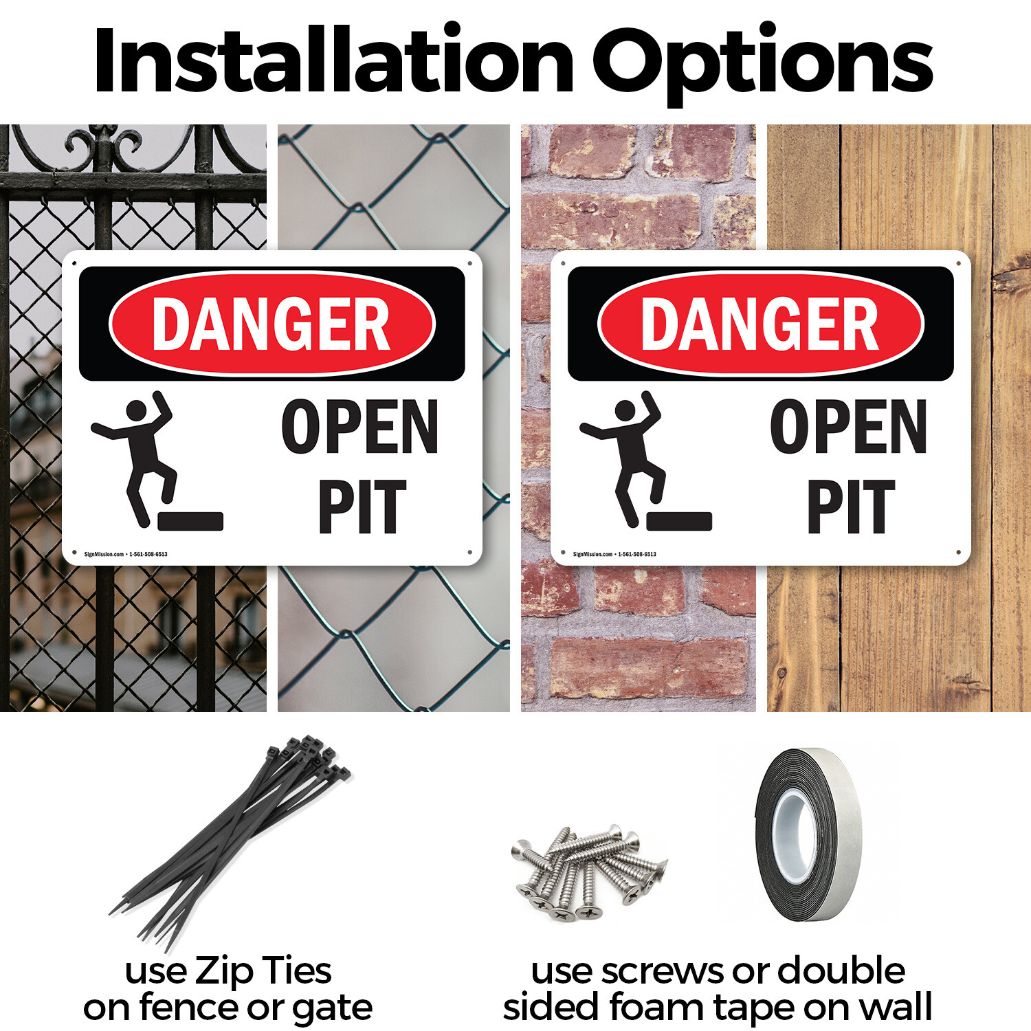 (2 Pack) Open Pit OSHA Danger Sign Decal Metal Plastic