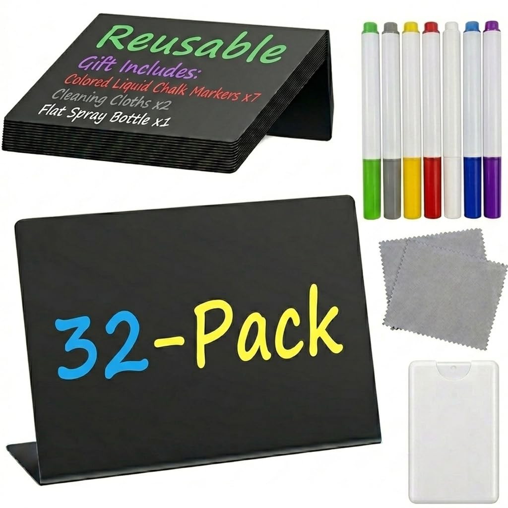 Mini Chalkboard Signs for Food Display, 32 Pack 4″x3″ Buffet Food Labels with…