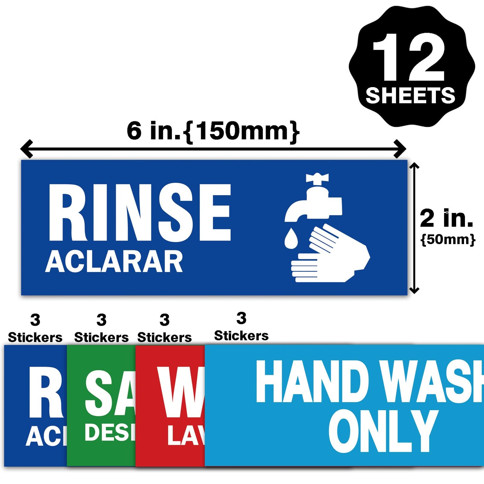 12PCS Wash, Rinse, Sanitize Sink Labels â€“ Waterproof Stickers for Commercia…