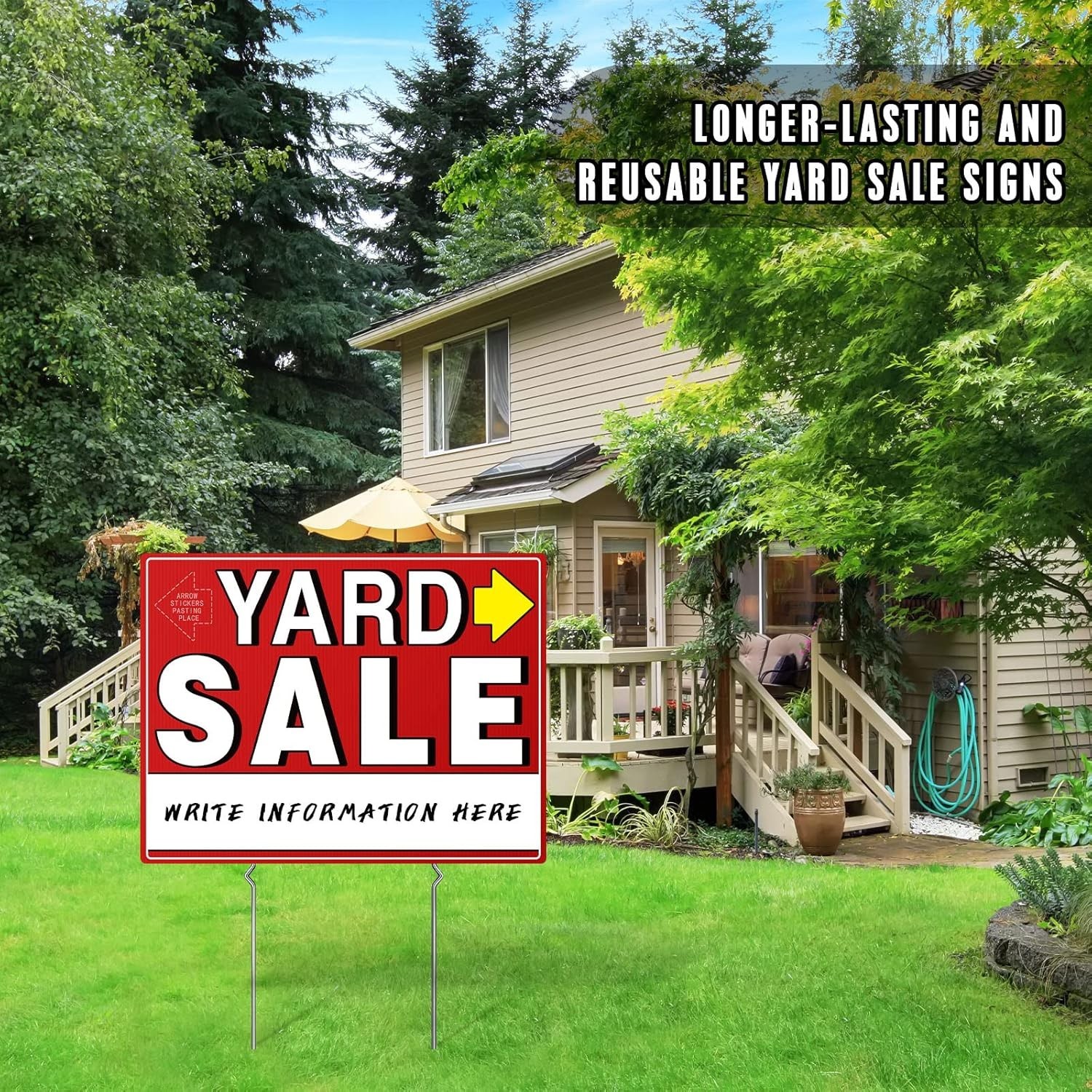 Yard Sale Signs 3 Pack Weatherproof Plastic 17×13 Inches with Stakes and Arrows