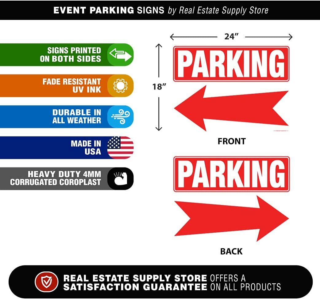 Large Double Sided Parking Arrow Yard Sign Complete Kit w/Stake(s)(1,2,3 or 5pk)