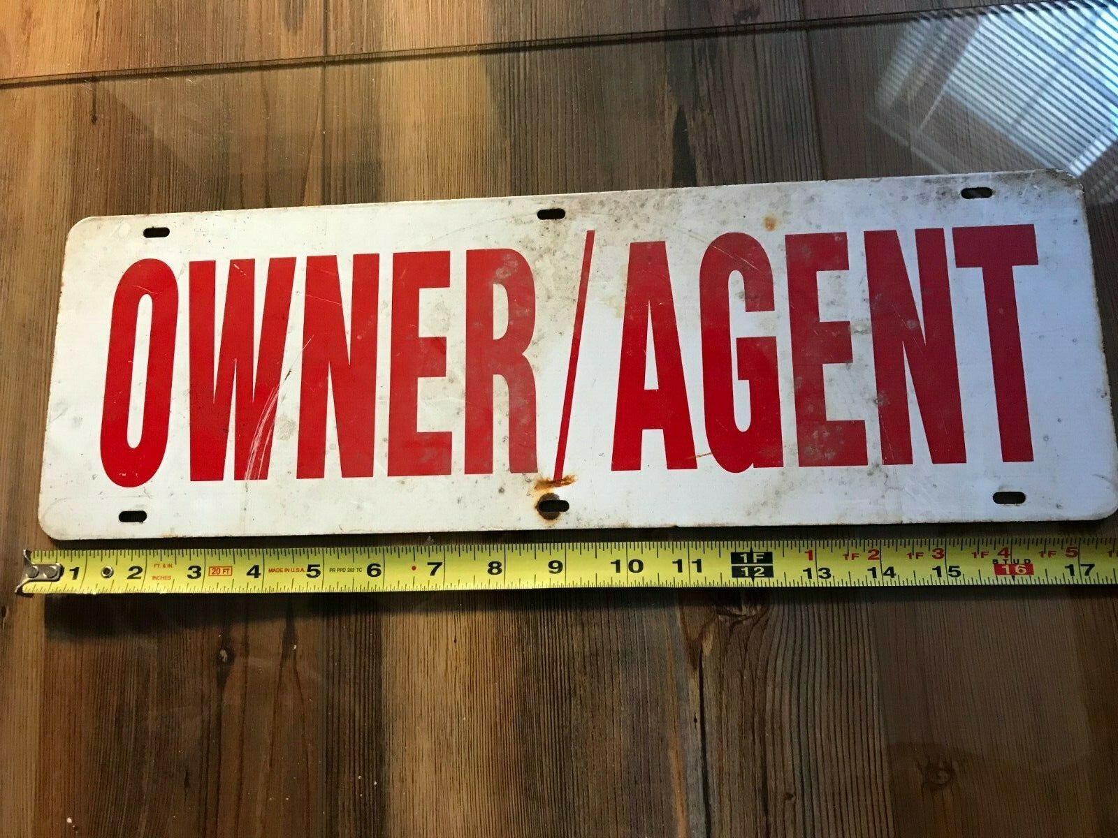 vintage OWNER / AGENT metal SIGN (18 inches long x 6 inches)