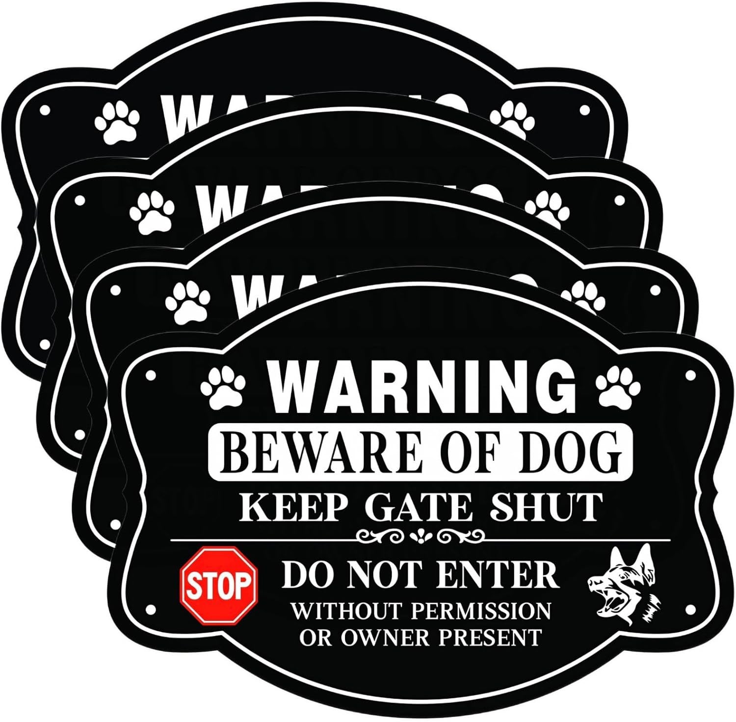 4 Pack Beware Of Dog Sign Reflective Aluminum Fence Yard Keep Gate Shut Metal