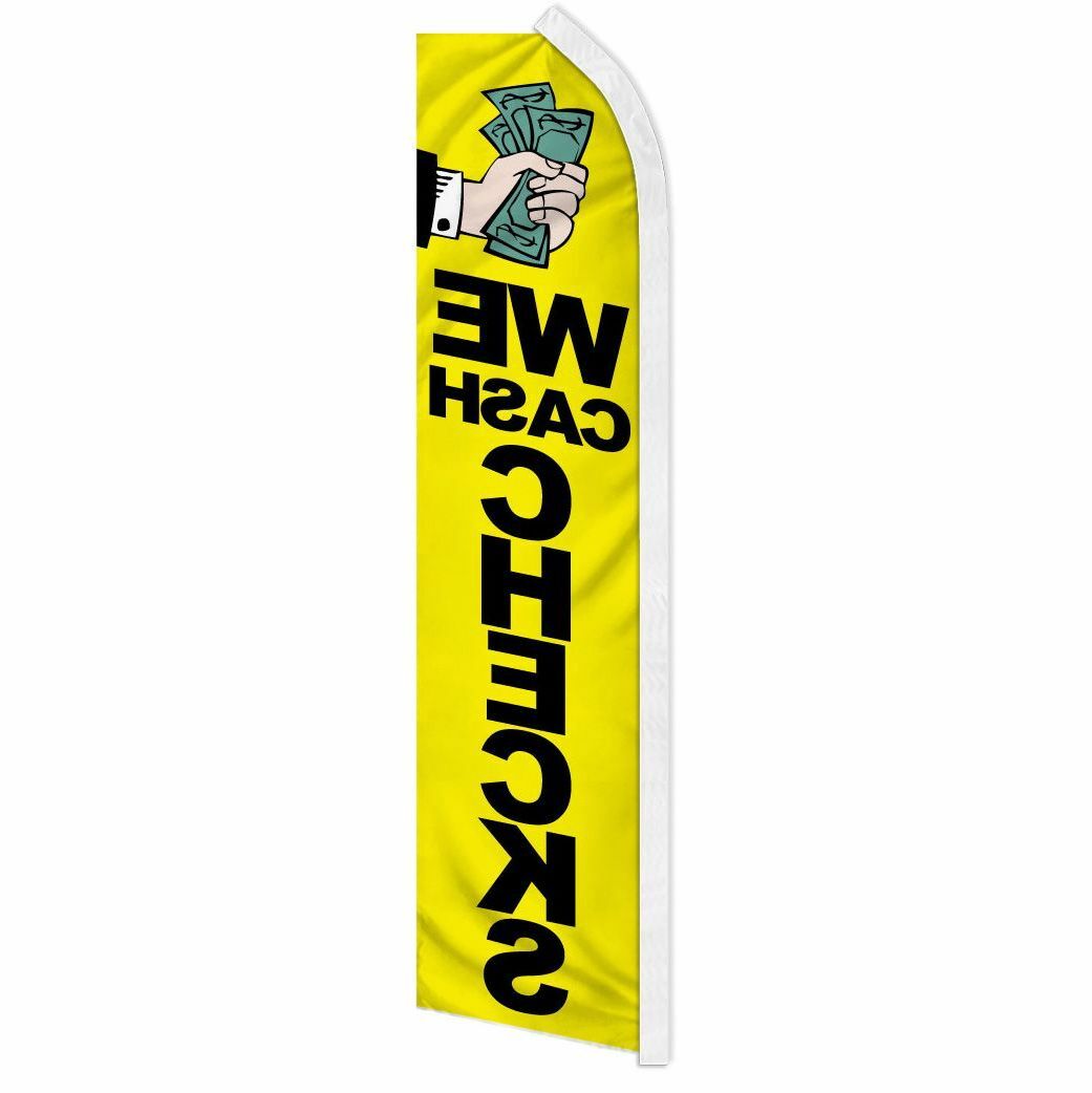 “WE CASH CHECKS” advertising super flag swooper banner business sign money loan