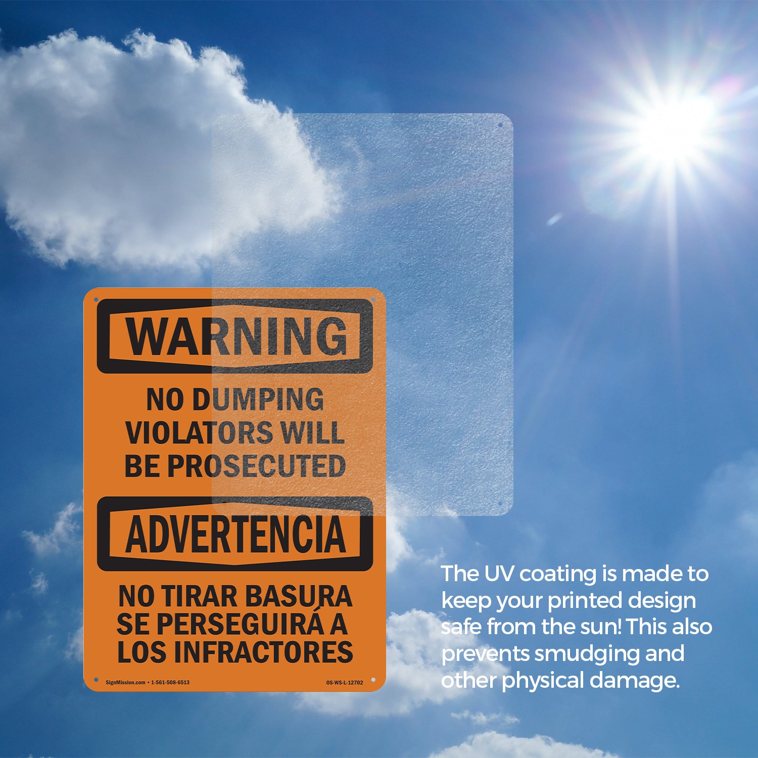 No Dumping Violators Prosecuted Bilingual OSHA WARNING Sign, Decal 5 or 10 Pack