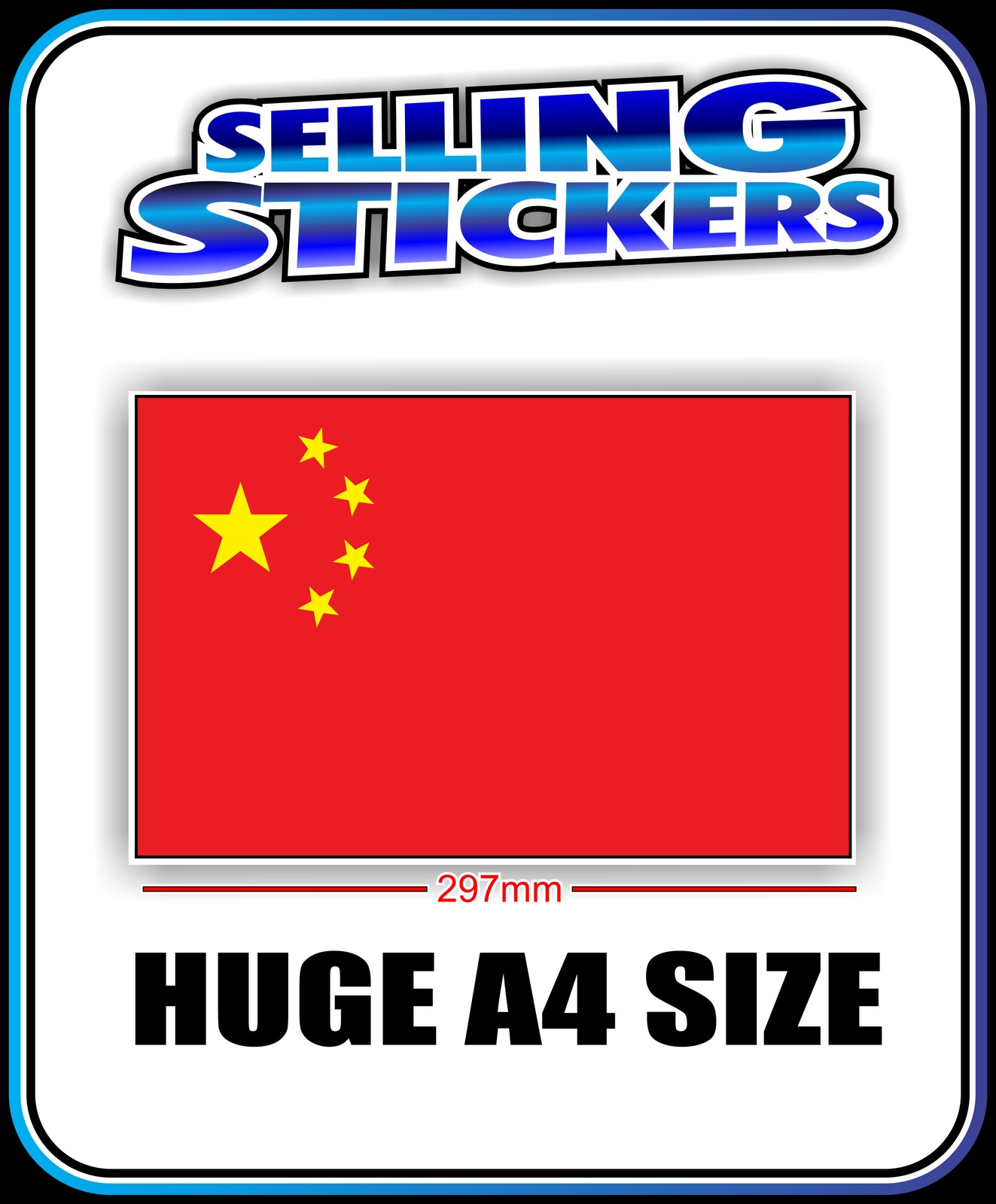 CHINESE COUNTRY CHINA FLAG VINYL STICKER DECAL BIG A4 SIZE WORLD FLAGS
