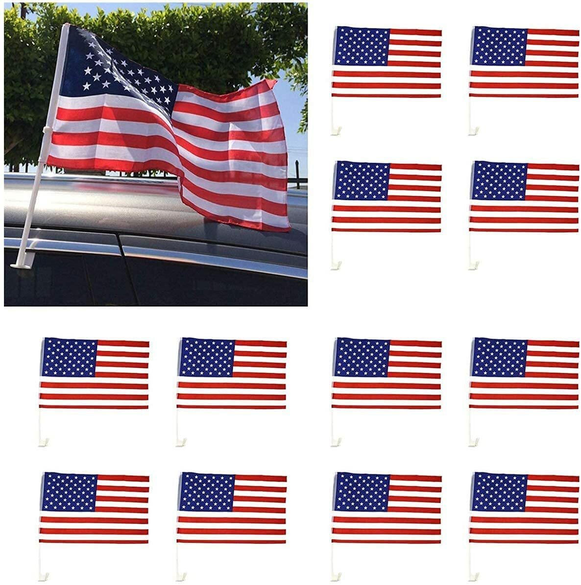 Lot of 120 USA Patriotic American Car Window Clip USA Flags 17″ x 12″ – USA SELL