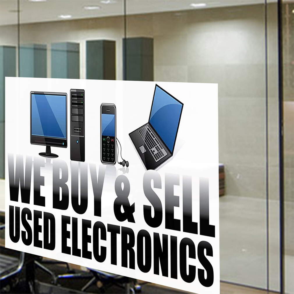 Decal Stickers We Buy & Sell Used Electronics Vinyl Store Sign Label Business