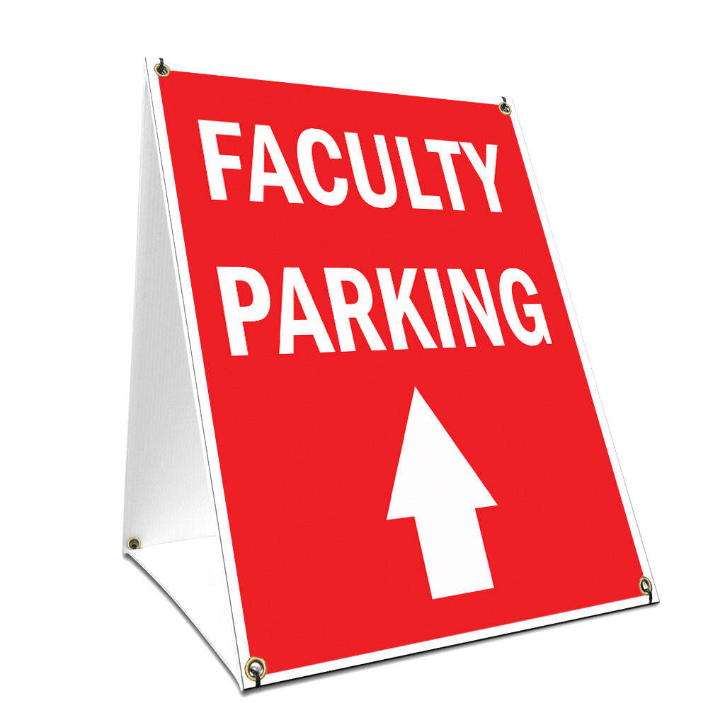 A-frame Sidewalk Faculty Parking With Up Arrow Sign With Graphics On Each Side